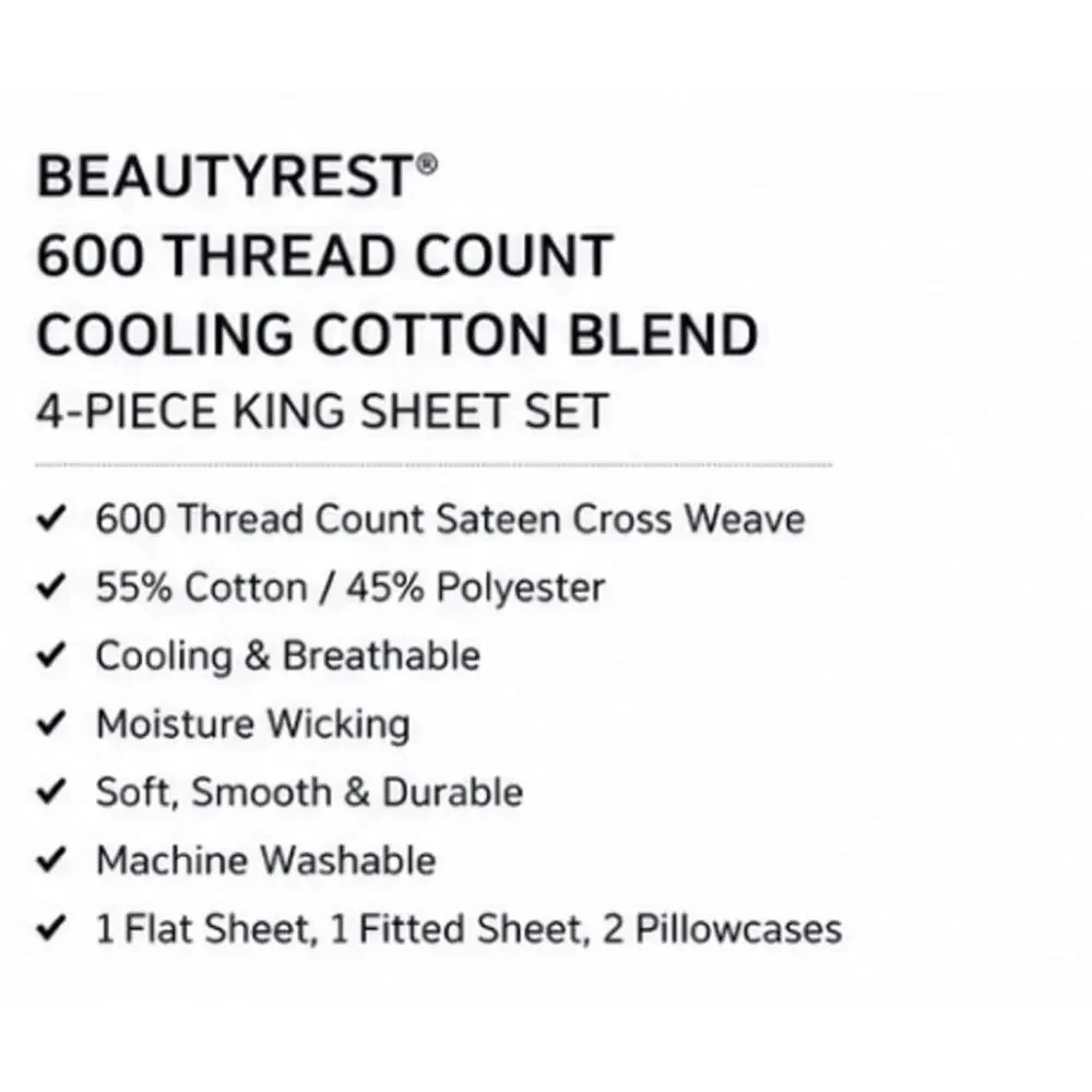 Beautyrest 600 Thread Count Cooling Cotton Blend King Sheet Set KHAKI 4-Piece